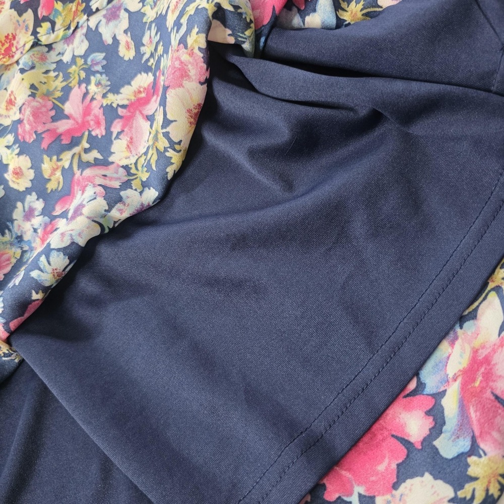 55-LuLu's Dress Wmns Medium Navy Blue Floral Bell Sleeve Fit & Flare Mini A-Line - Picture 13 of 16